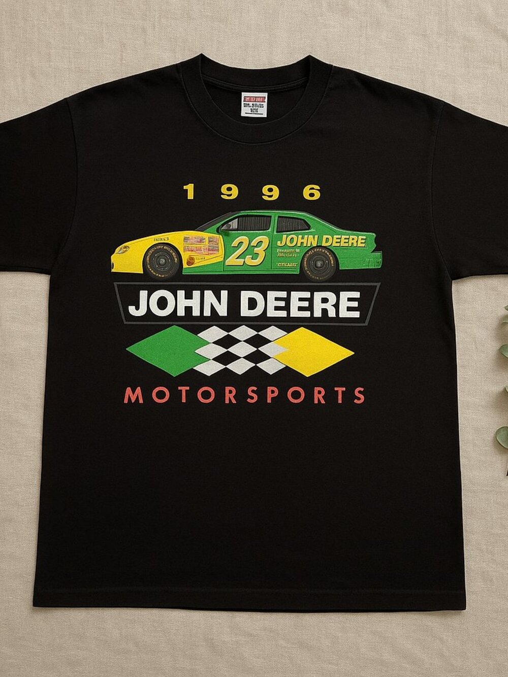 John Deere Motorsports 1996 Race Car Graphic T-Shirt Black NASCAR Style Tee